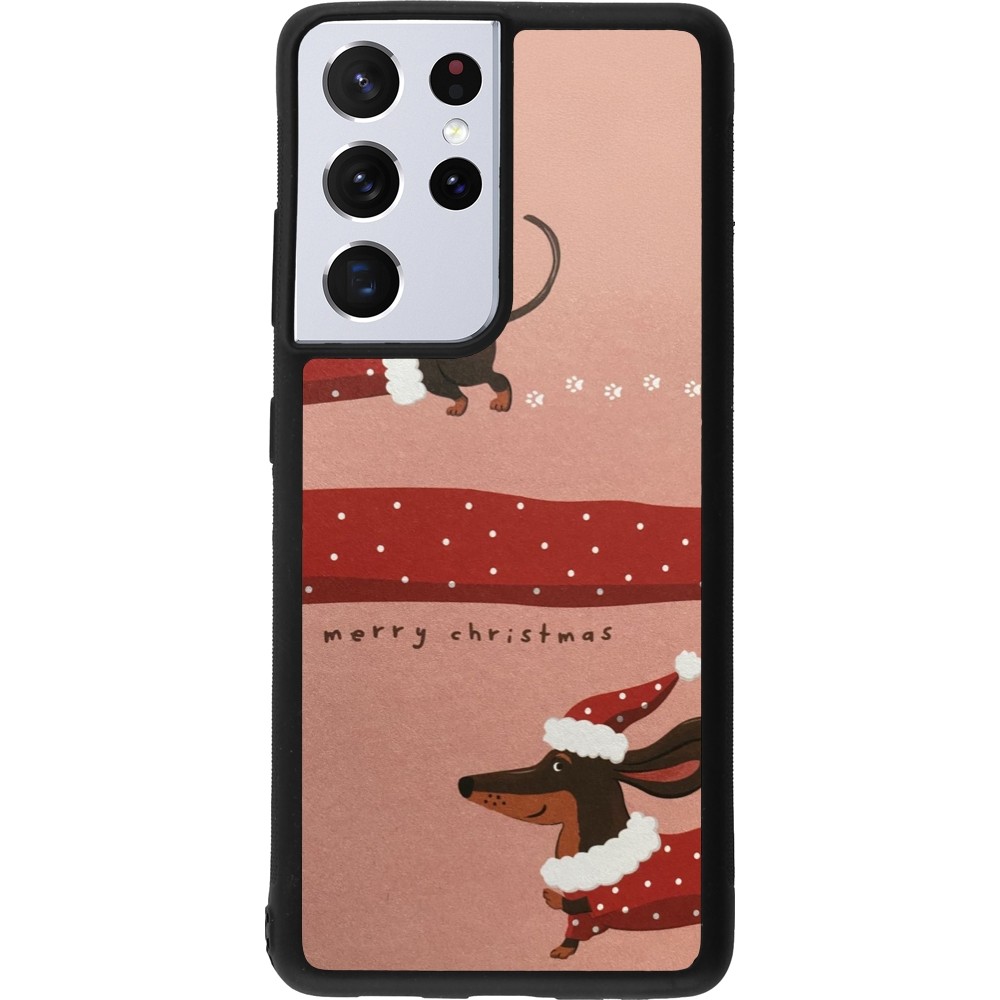Coque Samsung Galaxy S21 Ultra 5G - Silicone rigide noir Christmas 25 Teckel Merry Xmas