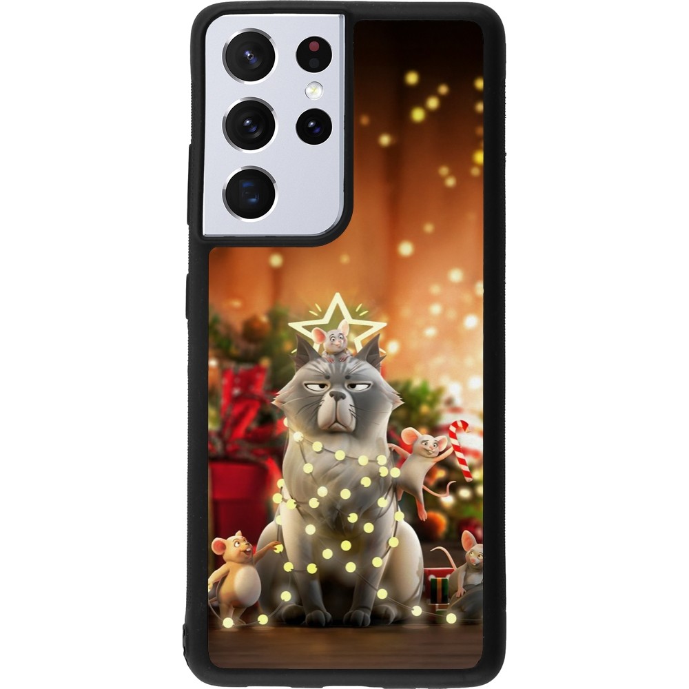 Coque Samsung Galaxy S21 Ultra 5G - Silicone rigide noir Christmas 25 Xmas Cat