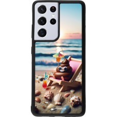 Samsung Galaxy S21 Ultra 5G Case Hülle - Silikon schwarz Kackhaufen Emoji auf Liegestuhl