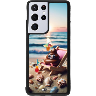 Samsung Galaxy S21 Ultra 5G Case Hülle - Silikon schwarz Kackhaufen Emoji auf Liegestuhl