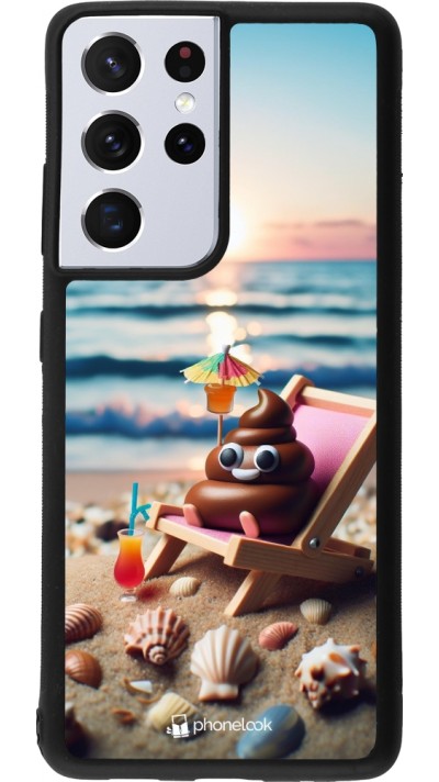 Samsung Galaxy S21 Ultra 5G Case Hülle - Silikon schwarz Kackhaufen Emoji auf Liegestuhl