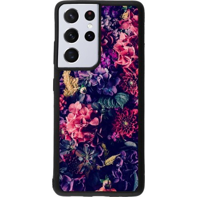 Hülle Samsung Galaxy S21 Ultra 5G - Silikon schwarz Flowers Dark