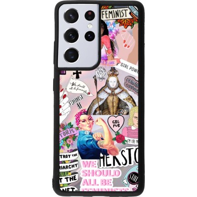 Coque Samsung Galaxy S21 Ultra 5G - Silicone rigide noir Girl Power Collage