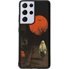 Samsung Galaxy S21 Ultra 5G Case Hülle - Silikon schwarz Halloween 2025 Ghost on a bicycle