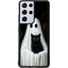 Samsung Galaxy S21 Ultra 5G Case Hülle - Silikon schwarz Halloween 2025 Ghost with black cat