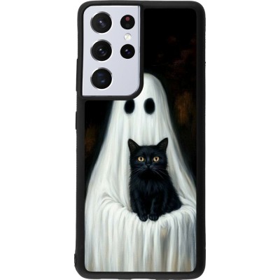 Coque Samsung Galaxy S21 Ultra 5G - Silicone rigide noir Halloween 2025 Ghost with black cat