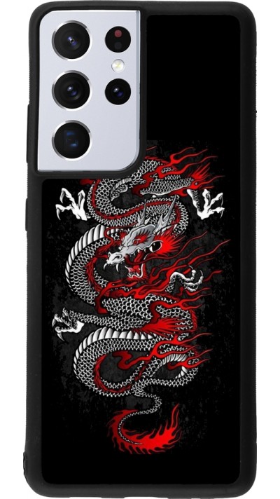 Samsung Galaxy S21 Ultra 5G Case Hülle - Silikon schwarz Japanese style Dragon Tattoo Red Black