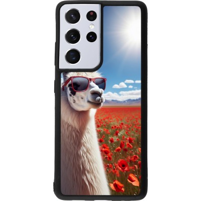 Samsung Galaxy S21 Ultra 5G Case Hülle - Silikon schwarz Lama Chic in Mohnblume