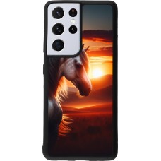 Samsung Galaxy S21 Ultra 5G Case Hülle - Silikon schwarz Majestätischer Sonnenuntergang Pferd