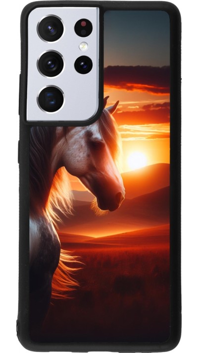 Samsung Galaxy S21 Ultra 5G Case Hülle - Silikon schwarz Majestätischer Sonnenuntergang Pferd
