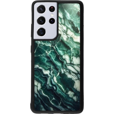 Coque Samsung Galaxy S21 Ultra 5G - Silicone rigide noir Marbre vert majestueux
