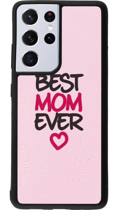 Coque Samsung Galaxy S21 Ultra 5G - Silicone rigide noir Mom 2023 best Mom ever pink