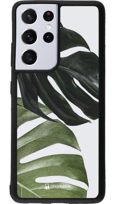 Coque Samsung Galaxy S21 Ultra 5G - Silicone rigide noir Monstera Plant