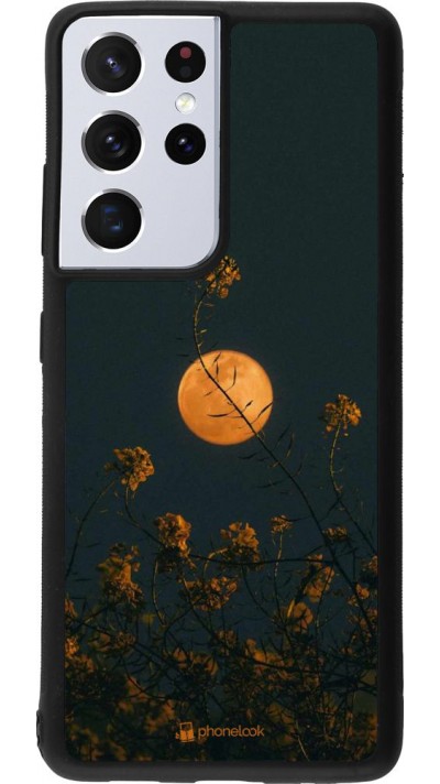 Coque Samsung Galaxy S21 Ultra 5G - Silicone rigide noir Moon Flowers