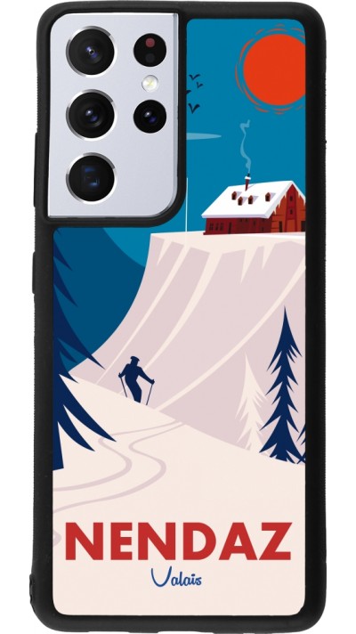 Coque Samsung Galaxy S21 Ultra 5G - Silicone rigide noir Nendaz Cabane Ski