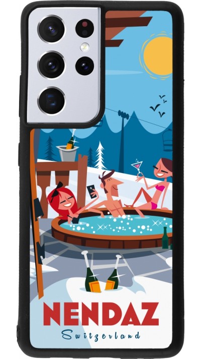 Coque Samsung Galaxy S21 Ultra 5G - Silicone rigide noir Nendaz Mountain Jacuzzi