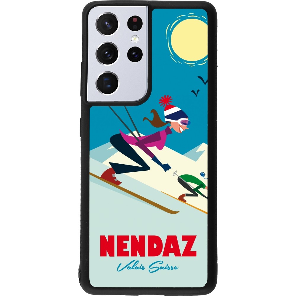 Samsung Galaxy S21 Ultra 5G Case Hülle - Silikon schwarz Nendaz Ski Downhill