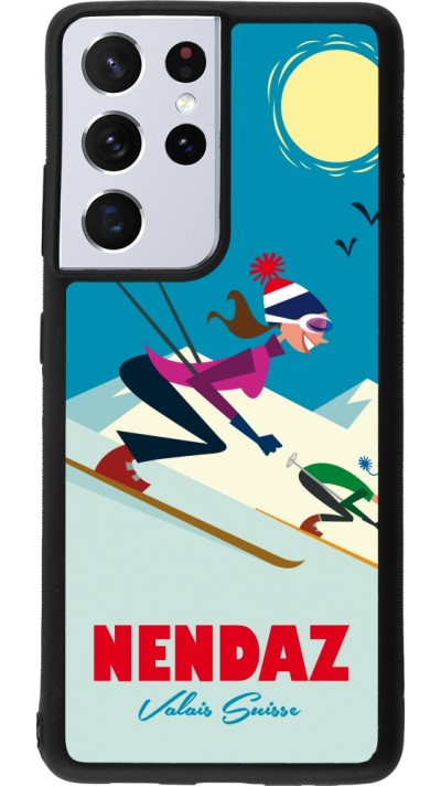 Coque Samsung Galaxy S21 Ultra 5G - Silicone rigide noir Nendaz Ski Downhill