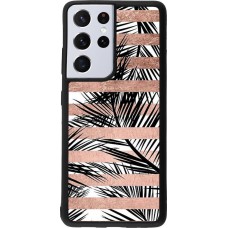 Coque Samsung Galaxy S21 Ultra 5G - Silicone rigide noir Palm trees gold stripes