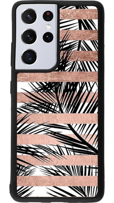 Coque Samsung Galaxy S21 Ultra 5G - Silicone rigide noir Palm trees gold stripes