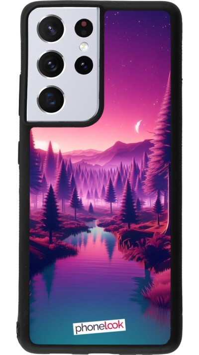 Coque Samsung Galaxy S21 Ultra 5G - Silicone rigide noir Paysage Violet-Rose