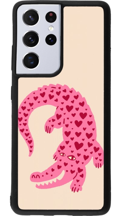Coque Samsung Galaxy S21 Ultra 5G - Silicone rigide noir Pink crocodile 2026
