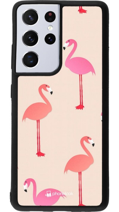 Coque Samsung Galaxy S21 Ultra 5G - Silicone rigide noir Pink Flamingos Pattern