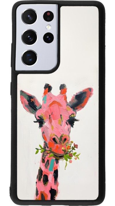 Coque Samsung Galaxy S21 Ultra 5G - Silicone rigide noir Pink Girafe Paint