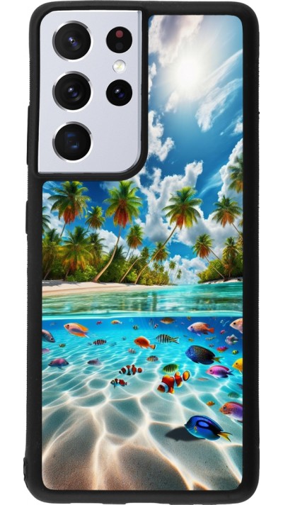 Coque Samsung Galaxy S21 Ultra 5G - Silicone rigide noir Plage Paradis