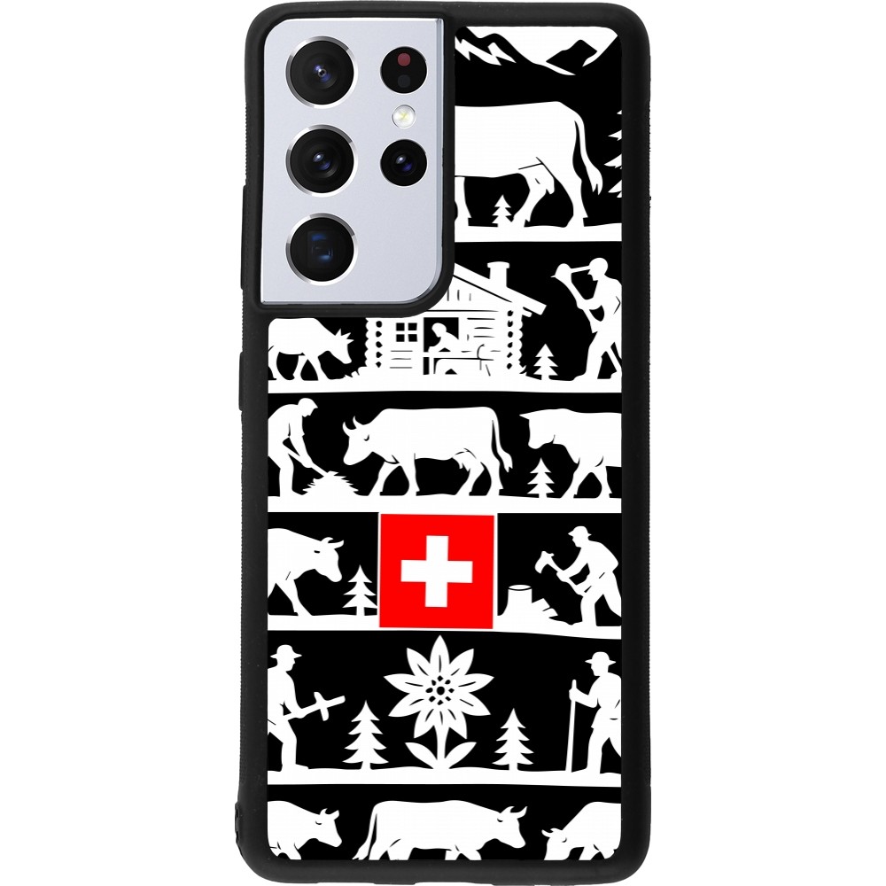 Coque Samsung Galaxy S21 Ultra 5G - Silicone rigide noir Poya Suisse 1 noir