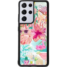 Coque Samsung Galaxy S21 Ultra 5G - Silicone rigide noir Preppy Collage Aloha