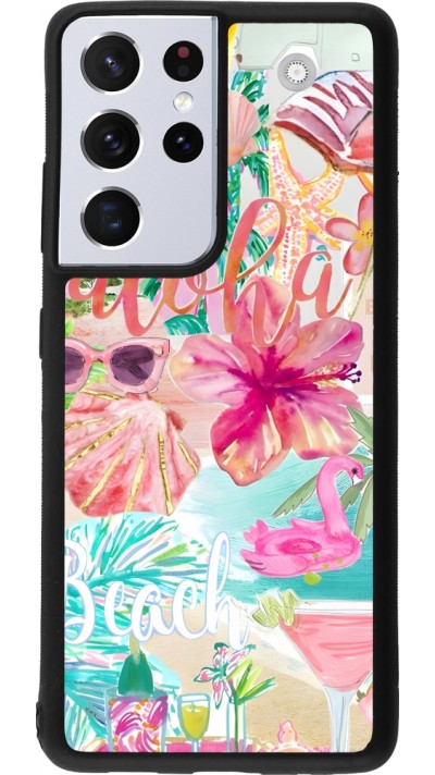 Coque Samsung Galaxy S21 Ultra 5G - Silicone rigide noir Preppy Collage Aloha