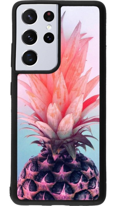 Coque Samsung Galaxy S21 Ultra 5G - Silicone rigide noir Purple Pink Pineapple