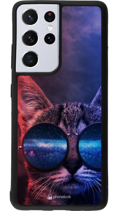 Coque Samsung Galaxy S21 Ultra 5G - Silicone rigide noir Red Blue Cat Glasses