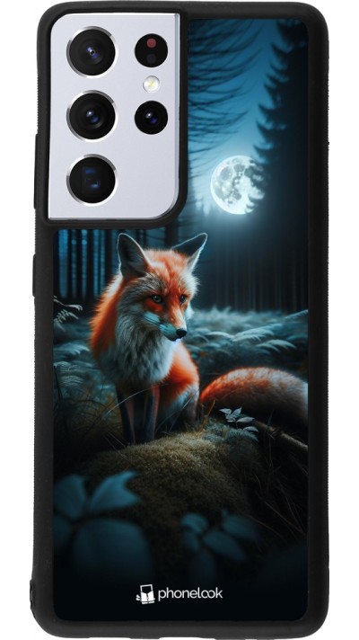 Coque Samsung Galaxy S21 Ultra 5G - Silicone rigide noir Renard lune forêt