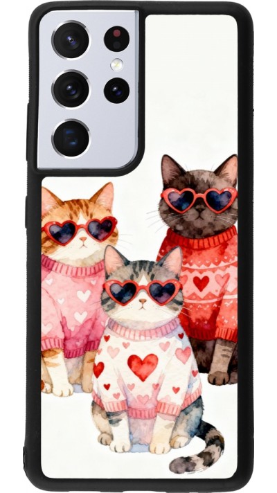 Coque Samsung Galaxy S21 Ultra 5G - Silicone rigide noir Saint Valentines Day 26 Cat Love