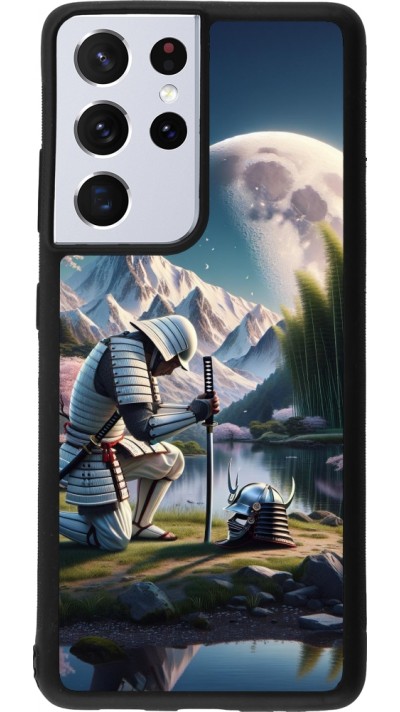 Coque Samsung Galaxy S21 Ultra 5G - Silicone rigide noir Samurai Katana Lune
