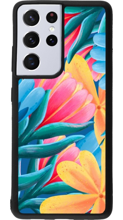 Coque Samsung Galaxy S21 Ultra 5G - Silicone rigide noir Spring 23 colorful flowers