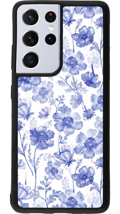 Coque Samsung Galaxy S21 Ultra 5G - Silicone rigide noir Spring 23 watercolor blue flowers
