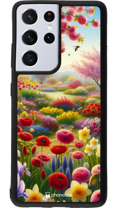 Coque Samsung Galaxy S21 Ultra 5G - Silicone rigide noir Spring 25 Bouquet printemps