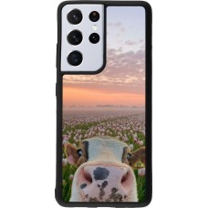 Samsung Galaxy S21 Ultra 5G Case Hülle - Silikon schwarz Cow with tulips Spring 2026