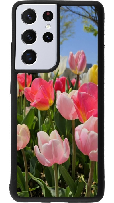 Coque Samsung Galaxy S21 Ultra 5G - Silicone rigide noir Tulips Spring 2026