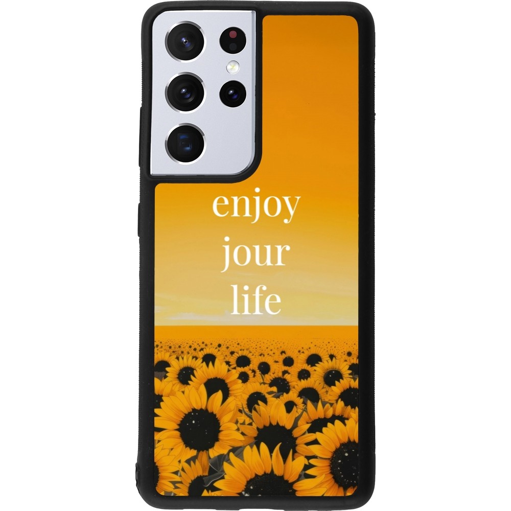 Coque Samsung Galaxy S21 Ultra 5G - Silicone rigide noir Summer 2025 Enjoy your life