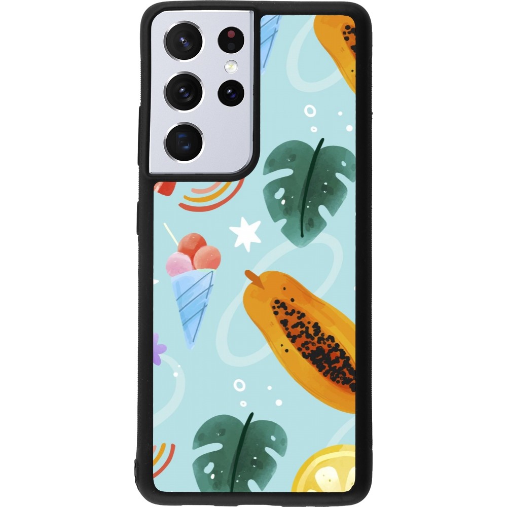 Samsung Galaxy S21 Ultra 5G Case Hülle - Silikon schwarz Summer 2025 Pattern papaya