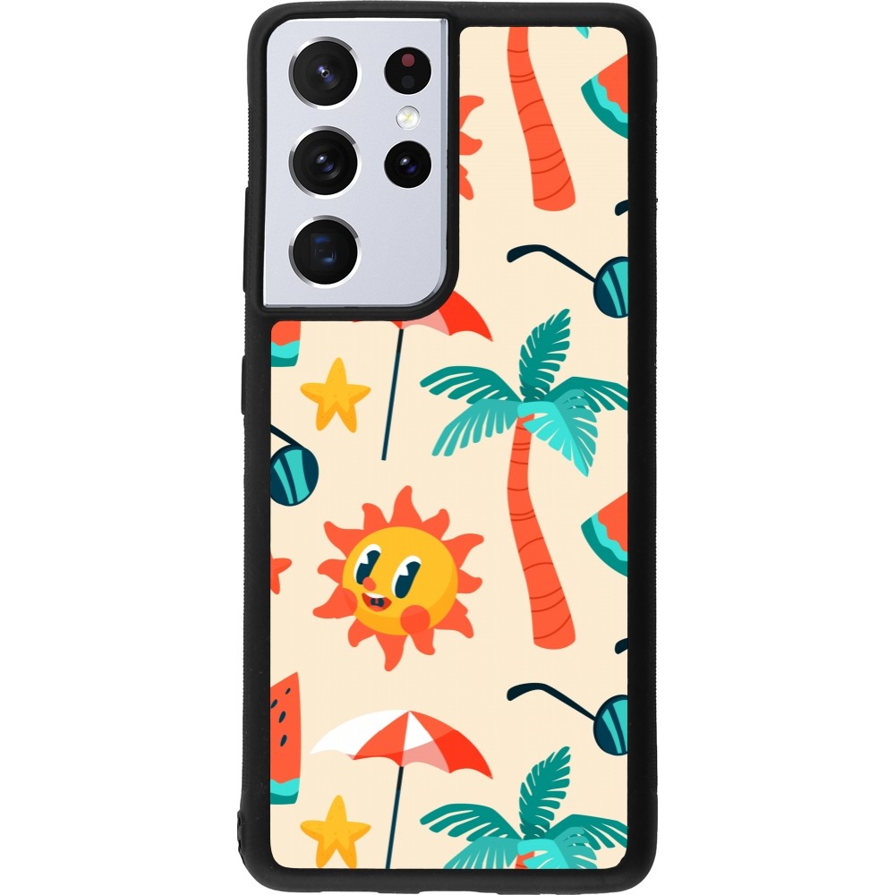 Coque Samsung Galaxy S21 Ultra 5G - Silicone rigide noir Summer 2025 Pattern soleil