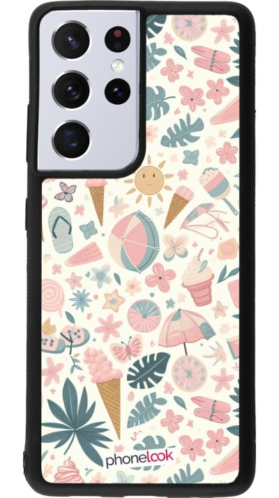 Coque Samsung Galaxy S21 Ultra 5G - Silicone rigide noir Summer Pink Pattern