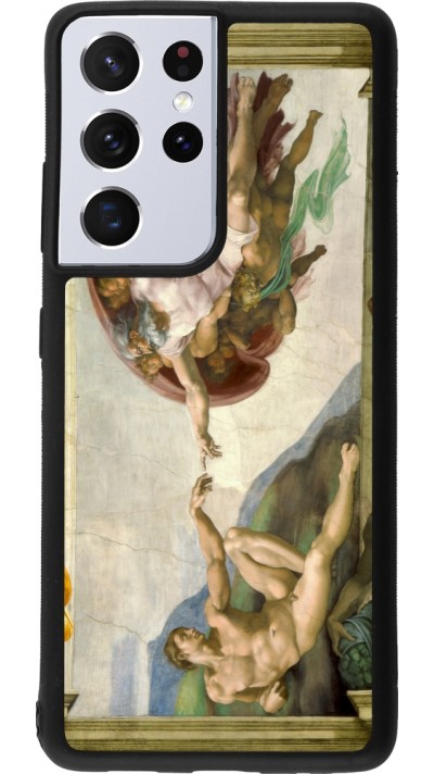 Coque Samsung Galaxy S21 Ultra 5G - Silicone rigide noir Tableau art - La Création d’Adam - Michel-Ange