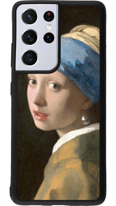 Coque Samsung Galaxy S21 Ultra 5G - Silicone rigide noir Tableau art - La Jeune fille à la perle - Johannes Vermeer