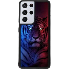 Coque Samsung Galaxy S21 Ultra 5G - Silicone rigide noir Tiger Blue Red