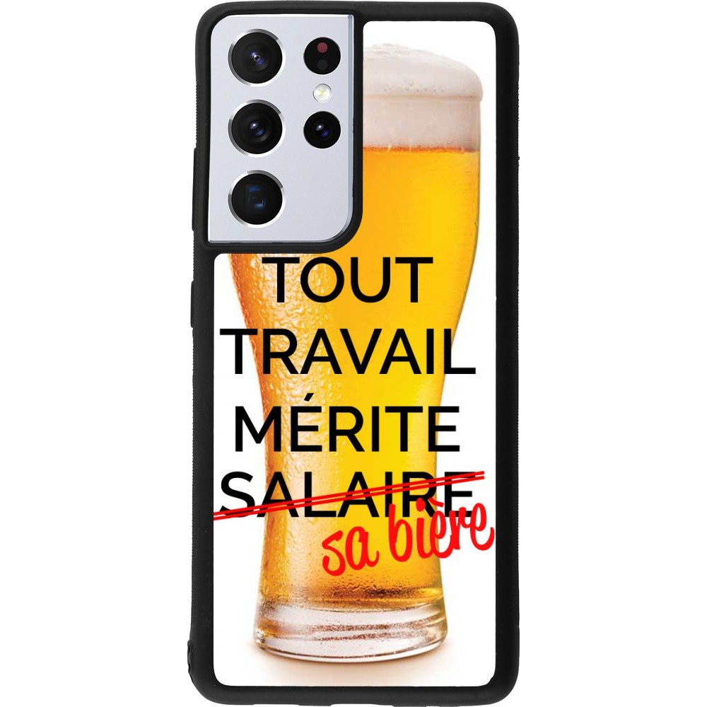 Coque Samsung Galaxy S21 Ultra 5G - Silicone rigide noir Tout travail mérite sa bière
